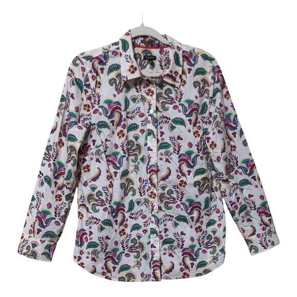 Talbots cotton multi paisley floral novelty folk button up long sleeve top Large - Picture 8 of 8